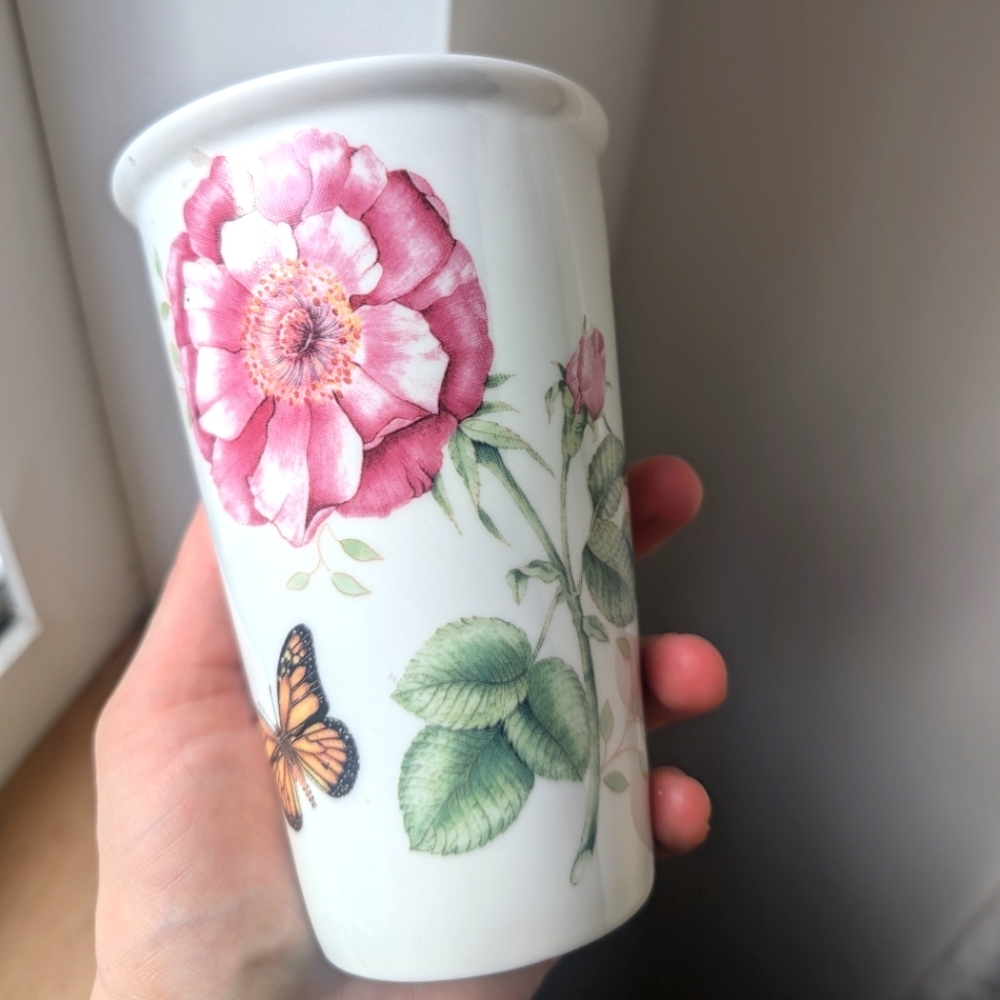 Vintage Floral Bee Butterfly Mini Vase Or Cup